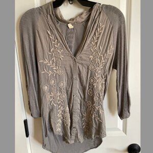 Anthropologie Tiny Brand Embroidered Soft Silk & Cotton Top